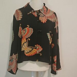 Harari Vintage Silk Crop Top M Butterfly Print Rare